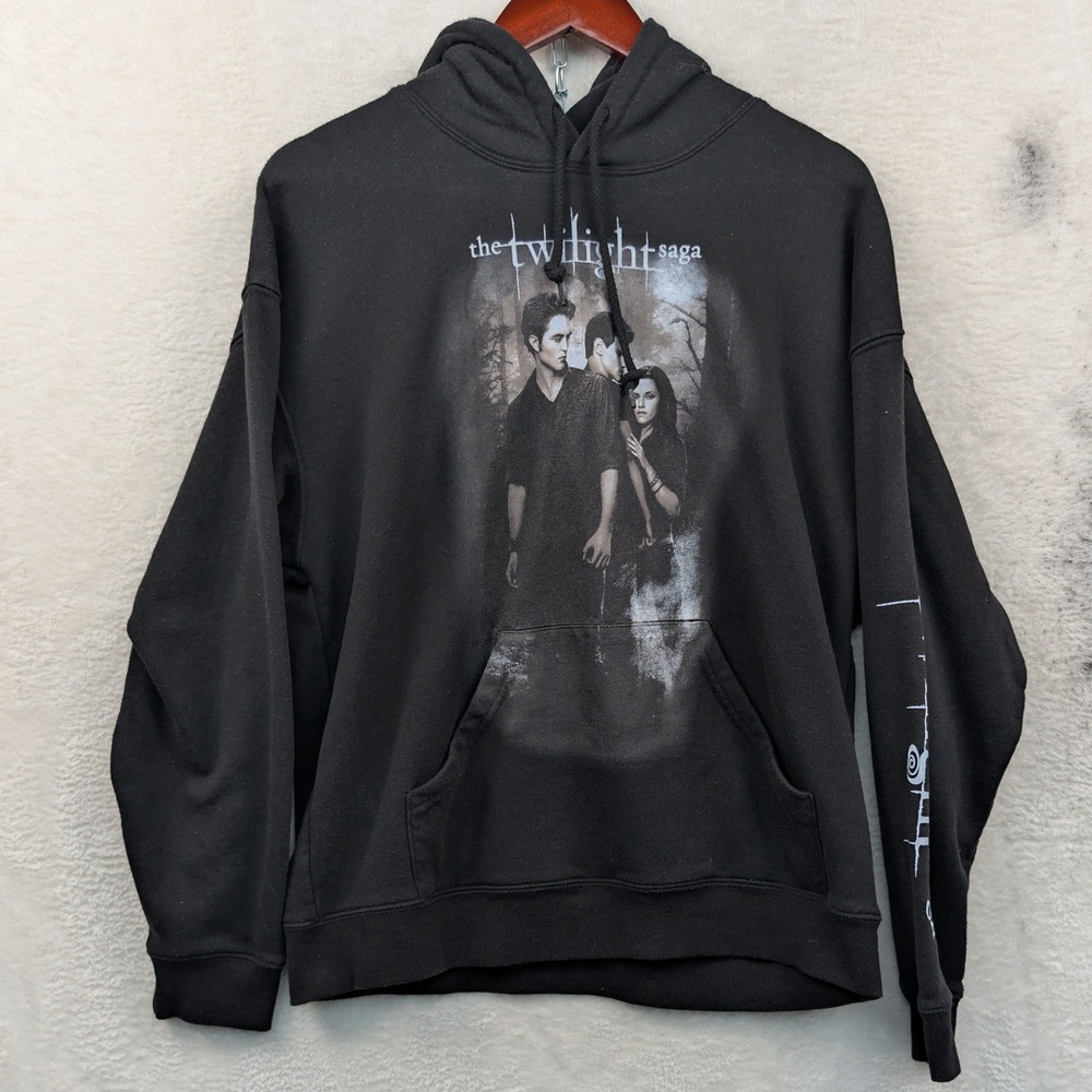 The Twilight Saga Hoodie Men's L Black Edward Bella Jacob Movie Emo Streetwear